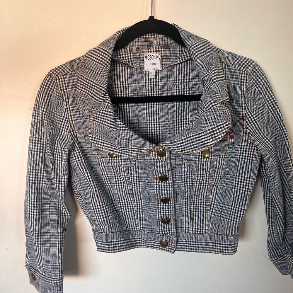 Moschino Jeans, 00’s crop denim plaid Jacket!